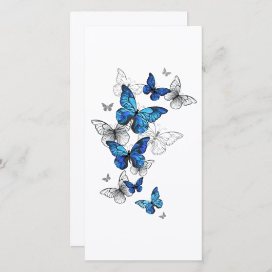 Blauwe Vliegende Vlinders Morpho Save The Date (Voorkant / Achterkant)