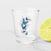 Blauwe Vliegende Vlinders Morpho Shot Glas (Voorkant)