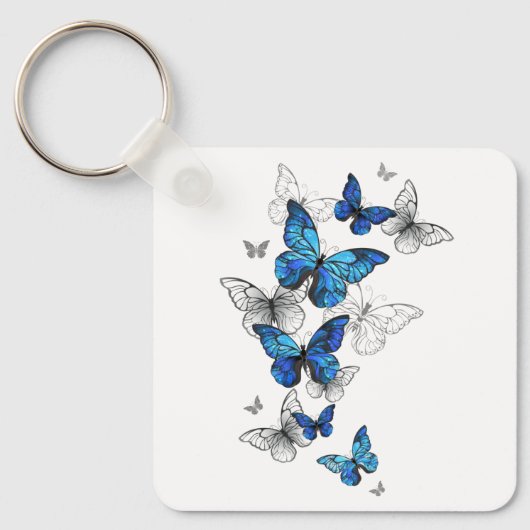 Blauwe Vliegende Vlinders Morpho Sleutelhanger (Voorkant)