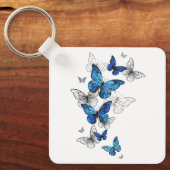 Blauwe Vliegende Vlinders Morpho Sleutelhanger (Voorkant)