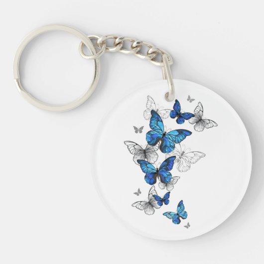 Blauwe Vliegende Vlinders Morpho Sleutelhanger (Voorkant)