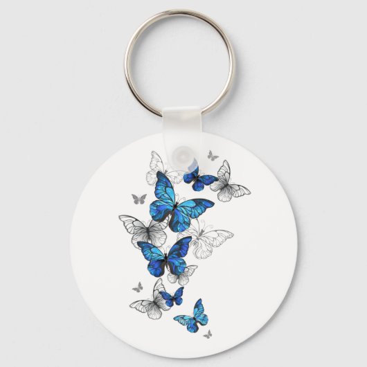 Blauwe Vliegende Vlinders Morpho Sleutelhanger (Voorkant)