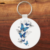Blauwe Vliegende Vlinders Morpho Sleutelhanger (Voorkant)