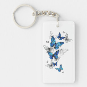 Blauwe Vliegende Vlinders Morpho Sleutelhanger