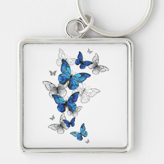 Blauwe Vliegende Vlinders Morpho Sleutelhanger (Voorkant)