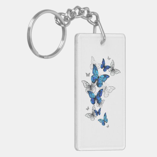 Blauwe Vliegende Vlinders Morpho Sleutelhanger (Voorkant Links)
