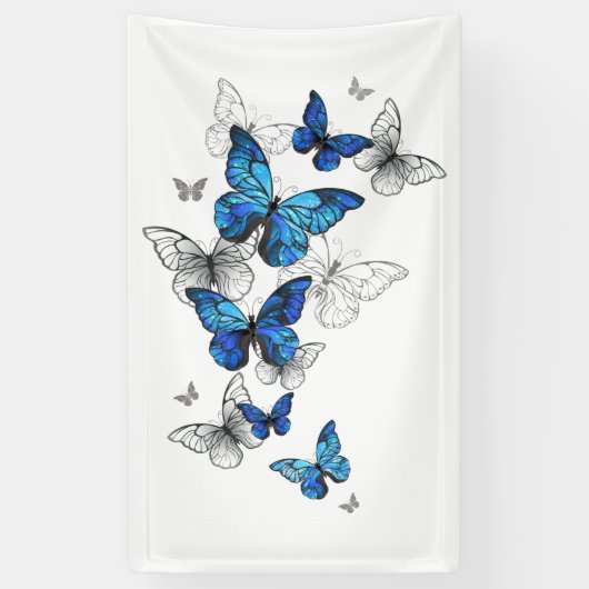 Blauwe Vliegende Vlinders Morpho Spandoek (Verticaal)