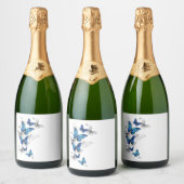 Blauwe Vliegende Vlinders Morpho Sparkling Wijnetiket (Flessen)