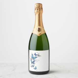 Blauwe Vliegende Vlinders Morpho Sparkling Wijnetiket