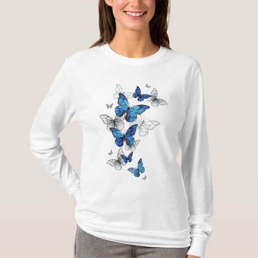 Blauwe Vliegende Vlinders Morpho T-shirt (Voorkant)