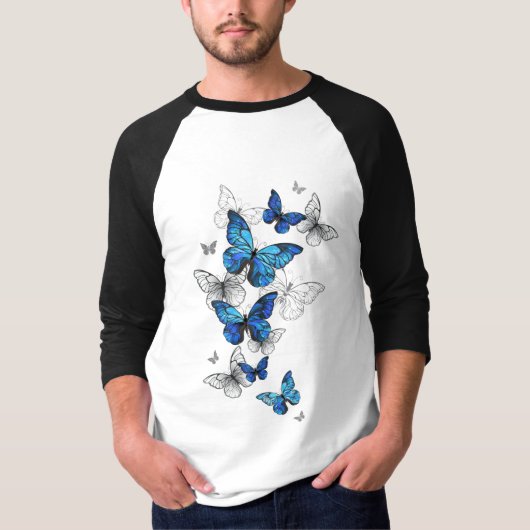 Blauwe Vliegende Vlinders Morpho T-shirt (Voorkant)