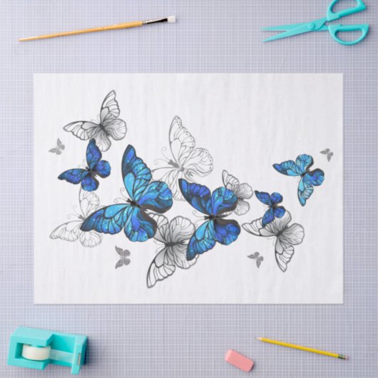 Blauwe Vliegende Vlinders Morpho Tissuepapier (Craft)