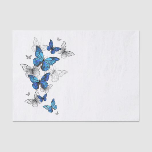 Blauwe Vliegende Vlinders Morpho Tissuepapier (Voorkant)