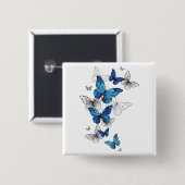 Blauwe Vliegende Vlinders Morpho Vierkante Button 5,1 Cm (Voorkant /achterkant)