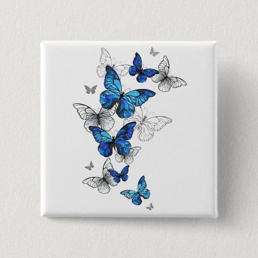 Blauwe Vliegende Vlinders Morpho Vierkante Button 5,1 Cm (Voorkant)