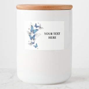 Blauwe Vliegende Vlinders Morpho Voedselcontainer Etiket