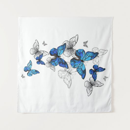 Blauwe Vliegende Vlinders Morpho Wandkleed (Voorkant (horizontaal))