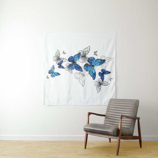 Blauwe Vliegende Vlinders Morpho Wandkleed (In Situ (horizontaal))