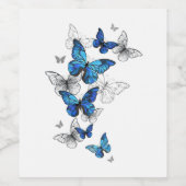 Blauwe Vliegende Vlinders Morpho Wijn Etiket (Enkel label)