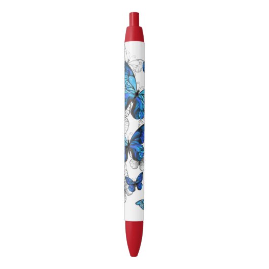 Blauwe Vliegende Vlinders Morpho Zwarte Inkt Pen (Voorkant Verticaal)