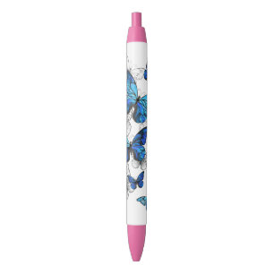 Blauwe Vliegende Vlinders Morpho Zwarte Inkt Pen