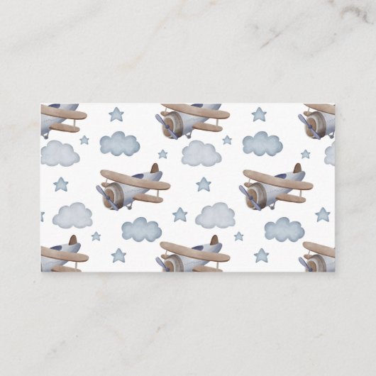 Blauwe  vliegtuigboeken voor Baby Baby shower Informatiekaartje (Achterkant)