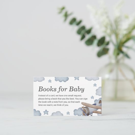 Blauwe  vliegtuigboeken voor Baby Baby shower Informatiekaartje (Staand voorkant)