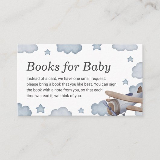 Blauwe  vliegtuigboeken voor Baby Baby shower Informatiekaartje (Voorkant)