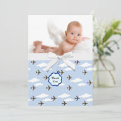 Blauwe Vliegtuigen Baby Boy Foto Bedankt Kaarten (Staand voorkant)
