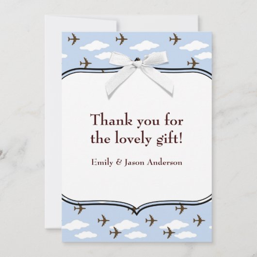 Blauwe Vliegtuigen Baby Boy Foto Bedankt Kaarten (Achterkant)