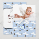 Blauwe Vliegtuigen Baby Boy Foto Bedankt Kaarten (Voorkant / Achterkant)