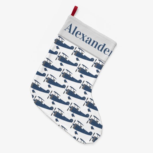 Blauwe Vliegtuigen met Jongensnaam Grote Kerstsok (Voorkant (Hangend))
