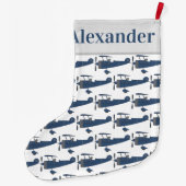Blauwe Vliegtuigen met Jongensnaam Grote Kerstsok (Achterkant)