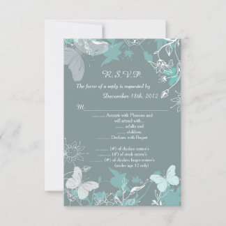 Blauwe Vlinder 3.5x5 Verticale R.S.V.P.-Antwoordka Kaart