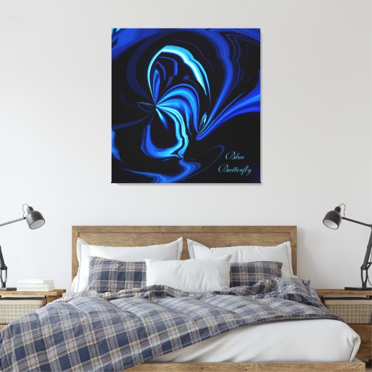 Blauwe Vlinder Abstract Verpakte Canvas Print (Insitu (Slaapkamer))