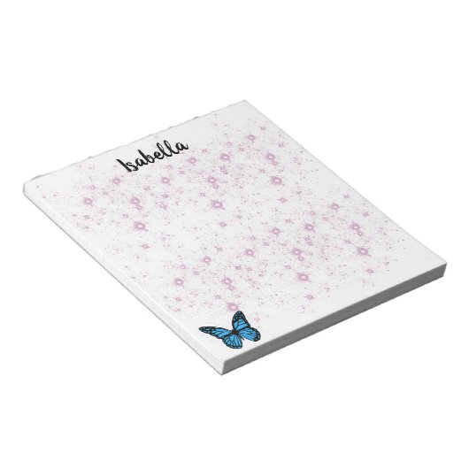 blauwe vlinder achtergrond notitieblok (Schuin)