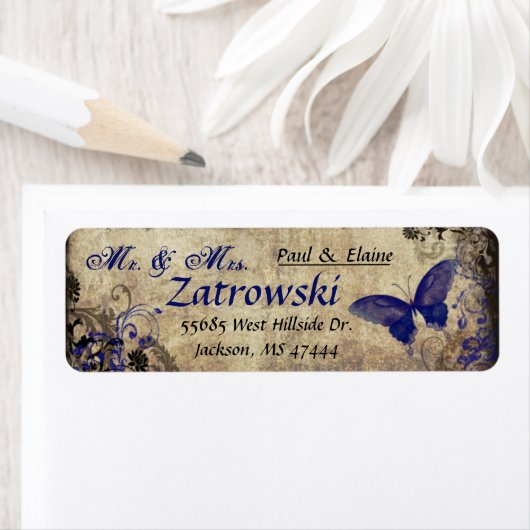 Blauwe vlinder  adreslabel etiket (Insitu)