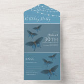 Blauwe vlinder alle in één uitnodiging (Binnen)