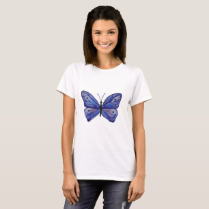 Blauwe Vlinder Art Dames Basic T-shirt, Wit T-shirt