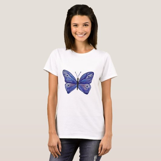 Blauwe Vlinder Art Dames Basic T-shirt, Wit T-shirt (Voorkant volledig)