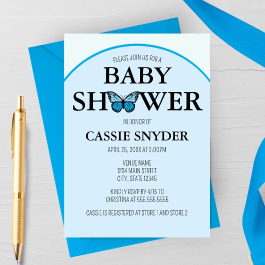 Blauwe Vlinder Baby Shower Uitnodiging