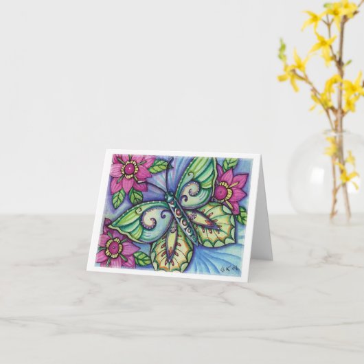 * Blauwe Vlinder * - Blanco Kaart (Gele Bloem)