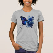 Blauwe Vlinder Bloem T-shirt (Voorkant)