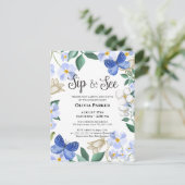 Blauwe vlinder bloemblaadje Baby Boy SIP EN SEE Uitnodiging Briefkaart (Staand voorkant)