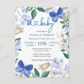 Blauwe vlinder bloemblaadje jongen Baby shower Uitnodiging Briefkaart (Voorkant)