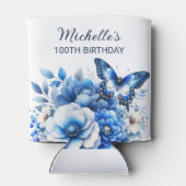 Blauwe Vlinder Bloemen Elegante 100ste Verjaardag Blikjeskoeler (Achterkant)