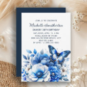 Blauwe Vlinder Bloemen Elegante 100ste Verjaardag Kaart