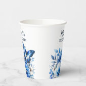 Blauwe Vlinder Bloemen Elegante 100ste Verjaardag Papieren Bekers (Links)
