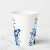 Blauwe Vlinder Bloemen Elegante 100ste Verjaardag Papieren Bekers (Rechts)