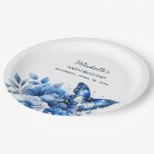 Blauwe Vlinder Bloemen Elegante 100ste Verjaardag Papieren Bordje (Gekanteld)
